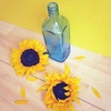 sunflowers and glassware